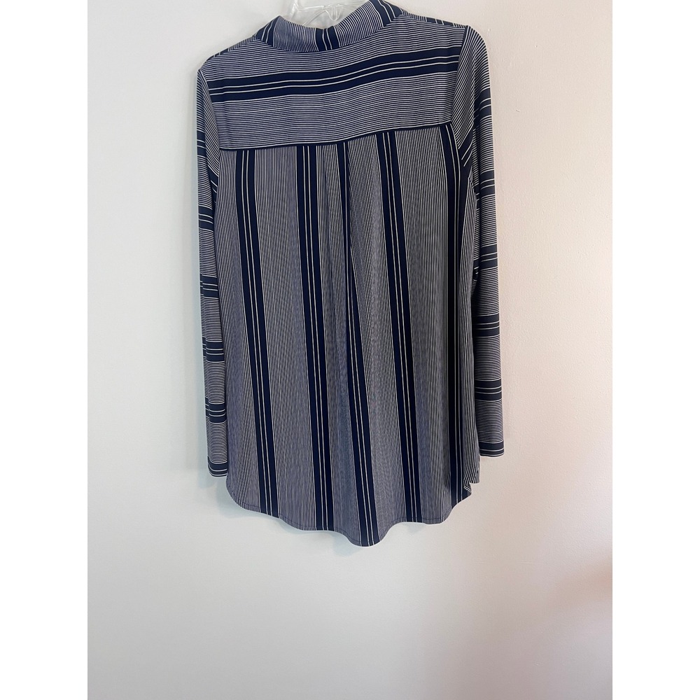 Cato Womens Navy Blue White Striped Long Sleeve Button Down Blouse Size M NWT - Picture 2 of 4